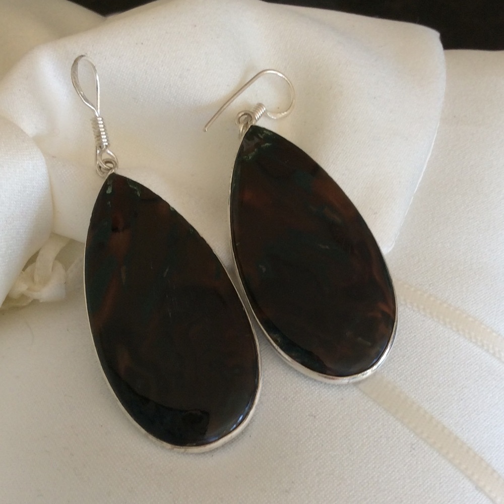 Sterling Silver Stick Agate Large Dangle Earrings - image 4